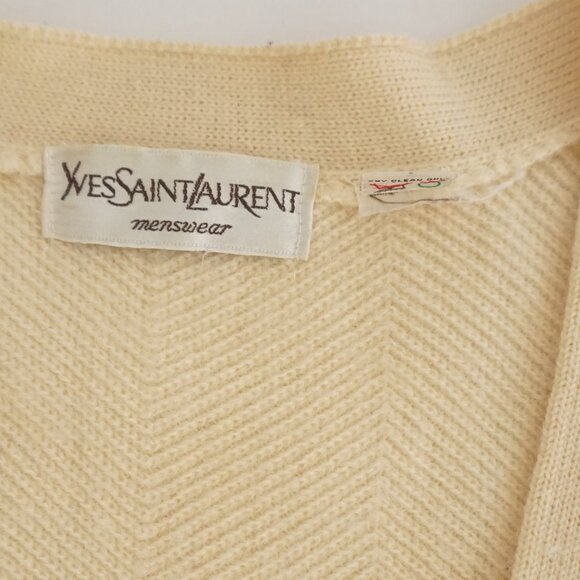 Yves Saint Laurent Cream Luxury Designer Minimalist 100% Wool Cardigan Sweater M - Picture 4 of 11